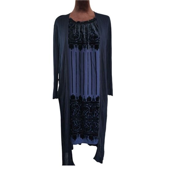 Philosophy navy ribbed long duster cardigan, open front, size L, viscose - Picture 2 of 10